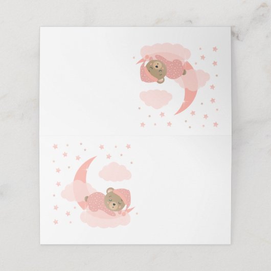 月の上の雲の上にピンクの眠る熊 プレイスカード (外部開封)