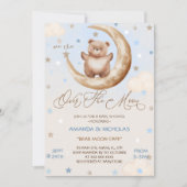 月の上の青いクマの男の子のシャワー 招待状 (正面)