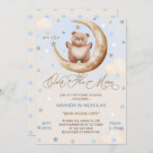 月の上の青いクマの男の子のシャワー 招待状 (正面/裏面)