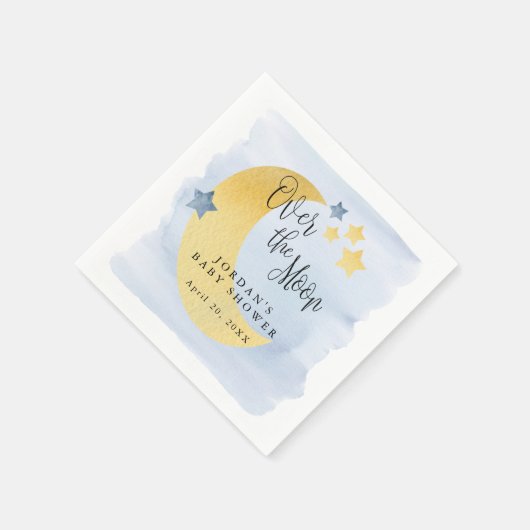 月の上の青い水の色パーソナライズされた スタンダードカクテルナプキン (角)