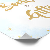 月の上の青い金ゴールドのベビーの本と贈り物 ポスター (角)