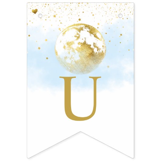 月の上の青と金ゴールドと星の赤ちゃんシャワー バンティングフラッグ (第2の旗)