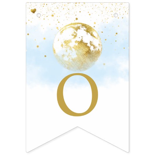 月の上の青と金ゴールドと星の赤ちゃんシャワー バンティングフラッグ (第1の旗)