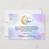 月の上の青ピンクの赤ちゃんシャワーサンキューカード サンキューカード (正面)