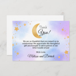 月の上の青ピンクの赤ちゃんシャワーサンキューカード サンキューカード
