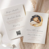 月の上テディベアboho QRコードベビーシャワー 招待状