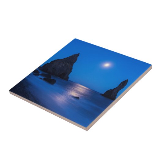 月の上昇の反射海と海のスタック タイル (側面)