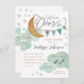「月の上」の月と星の赤ちゃんシャワー 招待状 (正面/裏面)