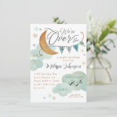 「月の上」の月と星の赤ちゃんシャワー 招待状 (スタンド正面)