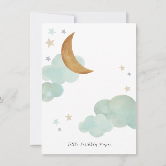 「月の上」の月と星の赤ちゃんシャワー 招待状 (裏面)