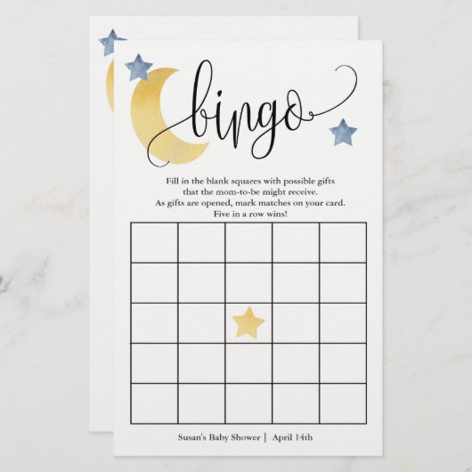 月の上,水色の月と星のゲームカード (正面/裏面)