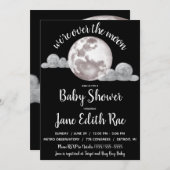 月の上、黒と白の赤ちゃんシャワー 招待状 (正面/裏面)