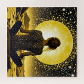 月の下での女性の瞑想 ジグソーパズル (横)