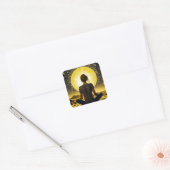 月の下での女性の瞑想 スクエアシール (封筒)