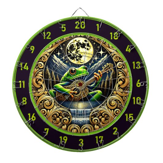 月の下でガエルを鳴らすギター ダーツボード (正面)