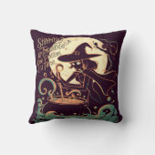 月の下でポーションを作る白熱［赤熱］光を放つ魔女 クッション (裏面)