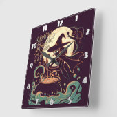 月の下でポーションを作る白熱［赤熱］光を放つ魔女 スクエア壁時計 (傾斜)