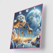 月の下で穏やかな夜を探索するキリン スクエア壁時計 (傾斜)