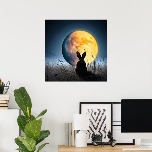 月の下のウサギ ポスター (ホームオフィス)
