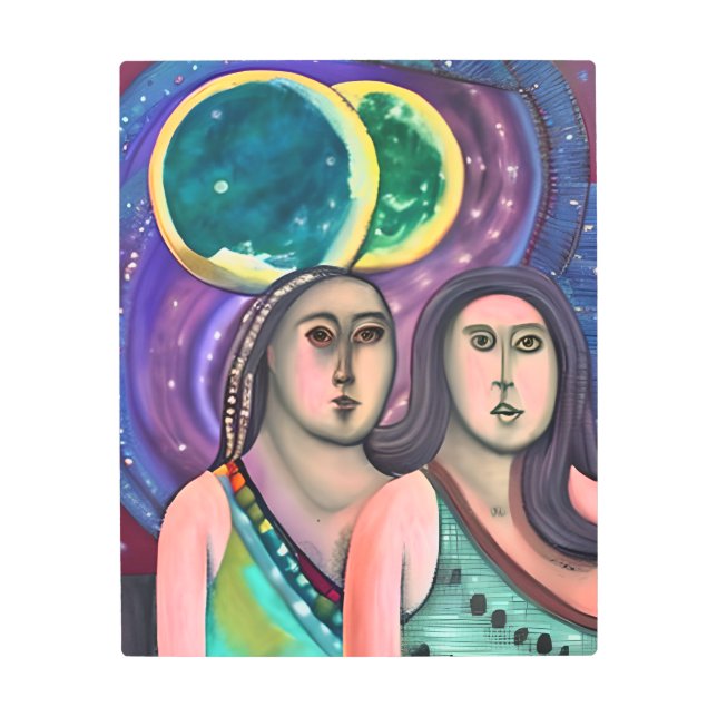 月の下の二人の女性 メタルプリント (正面)