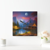 月の下の入り江のキャビン スクエア壁時計 (ホーム)