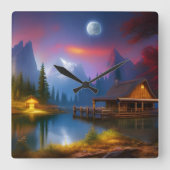 月の下の入り江のキャビン スクエア壁時計 (正面)