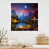 月の下の入り江のキャビン ポスター (キッチン)