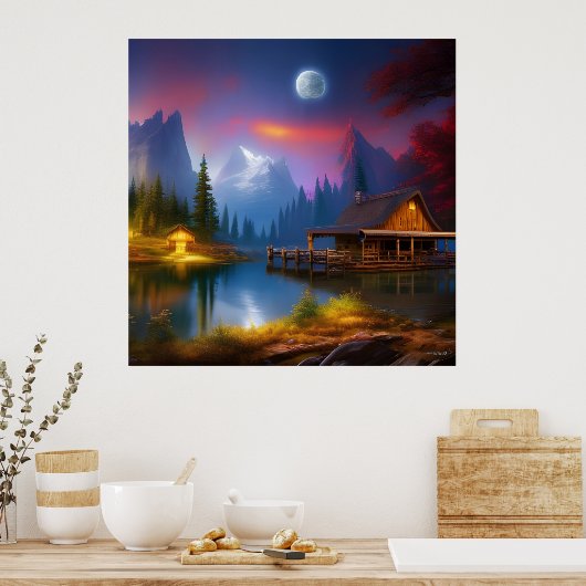 月の下の入り江のキャビン ポスター (キッチン)