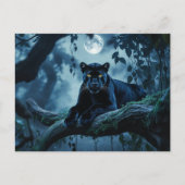 月の下の木の枝に黒いヒョウ ポストカード (正面)
