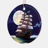 月の下の海に照らされた船 セラミックオーナメント (左)