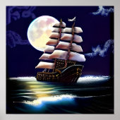 月の下の海に照らされた船 ポスター (正面)