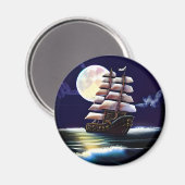 月の下の海に照らされた船 マグネット (正面/裏面)