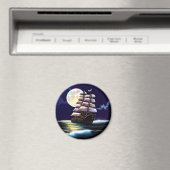 月の下の海に照らされた船 マグネット (インサイチュ (食洗機))