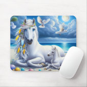 月の下の白馬と馬 マウスパッド (マウス)