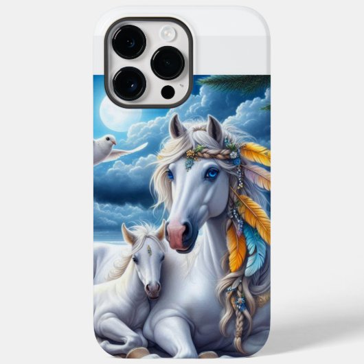 月の下の白馬と馬 Case-Mate iPhoneケース (裏面)