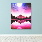 月の下の超現実的な夜景山 キャンバスプリント (インサイチュ (ウッドフロア))