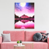 月の下の超現実的な夜景山 キャンバスプリント (インサイチュ (リビング))