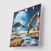 月の下の魔法の白熱［赤熱］光を放つキリン スクエア壁時計 (傾斜)