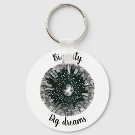 月の下の黒と白のパノラマシティ キーホルダー