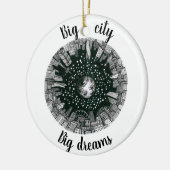 月の下の黒と白のパノラマシティ セラミックオーナメント (左)