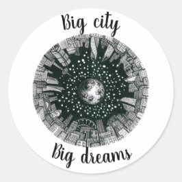 月の下の黒と白のパノラマシティ ラウンドシール