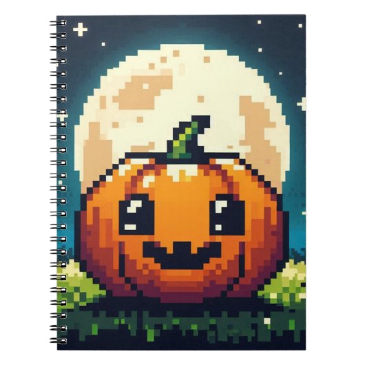 月の下の8ビットハロウィンカボチャ ノートブック (正面)