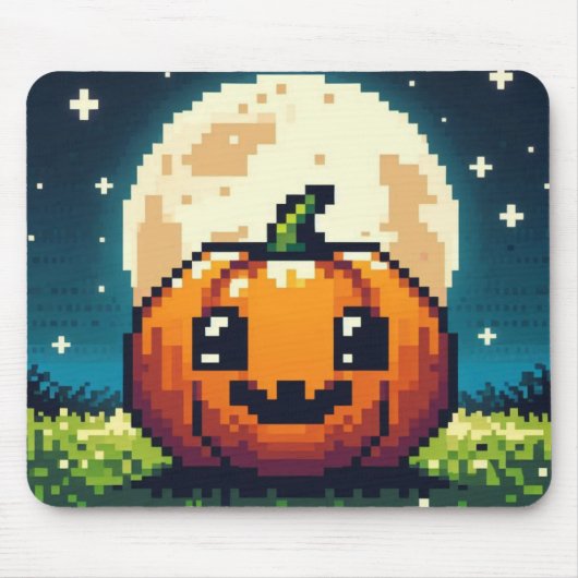 月の下の8ビットハロウィンカボチャ マウスパッド (正面)