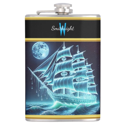 月の下を航海する魅惑の海賊白熱［赤熱］光を放つ船 フラスク (正面)