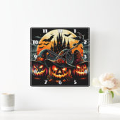月の不気味光でカボチャが輝く スクエア壁時計 (ホーム)