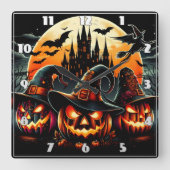 月の不気味光でカボチャが輝く スクエア壁時計 (正面)