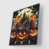 月の不気味光でカボチャが輝く スクエア壁時計 (傾斜)