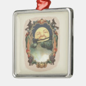 月の中の男ハロウィーンのカボチャのちょうちん魔女 メタルオーナメント (左)