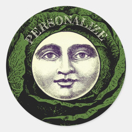 月の中の男ヴィンテージ頭 ラウンドシール (正面)