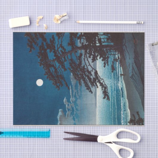 月の二宮海岸,川瀬巴水ムーンin二宮ビーチ，河瀬蓮井 薄葉紙 (クラフト)